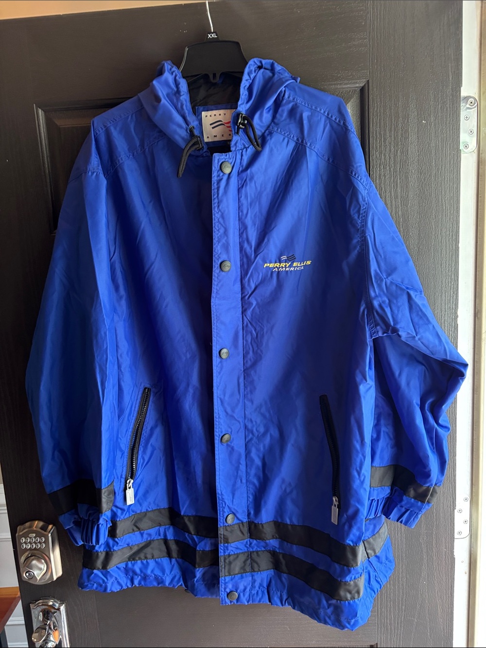 Perry Ellis America Royal Blue Hooded Windbreaker Jacket Size XL